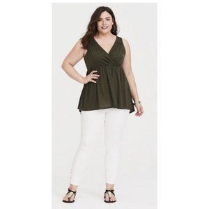 Torrid Faux Wrap Surplice Babydoll Tank Top Olive green size 2 v neck braided